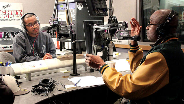 Joe Marshall broadcasting Street Soldiers, a weekly show on San Francisco’s KMEL radio station.