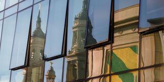 St. Ignatius reflected in USF's science building