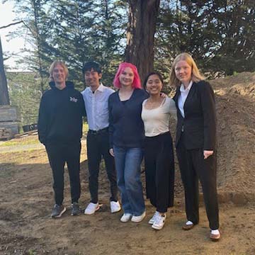 Five students standing outside