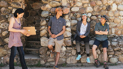 group of architecture students on field trip at Mission San Miguel