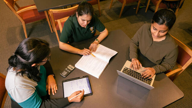 aerial shot of students studying together