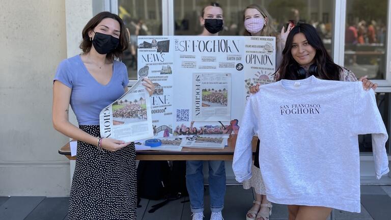 Zoe Binder ’24, editor in chief; Elise Emard ’25, photo editor; Savannah Dewberry ’23, chief copyeditor; Dominique Cadenas Calvo ’23, layout editor