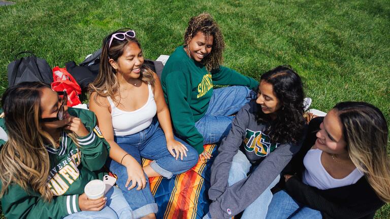 USF students chatting on the lawn