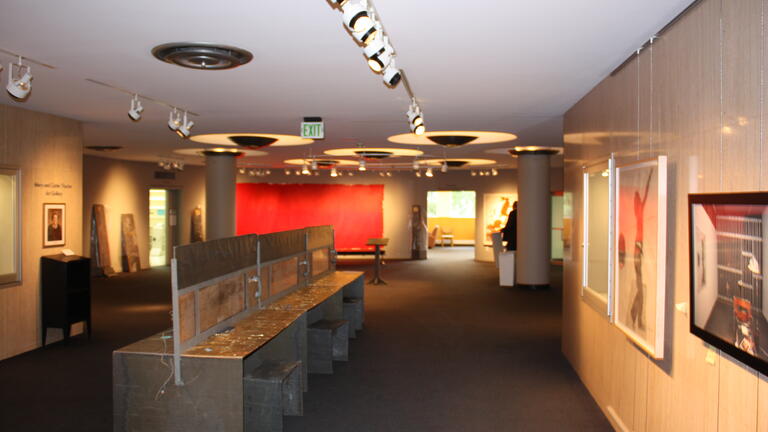 Exhibition view with Richard Kamler, Table of Voices, 1994-1996 in foreground