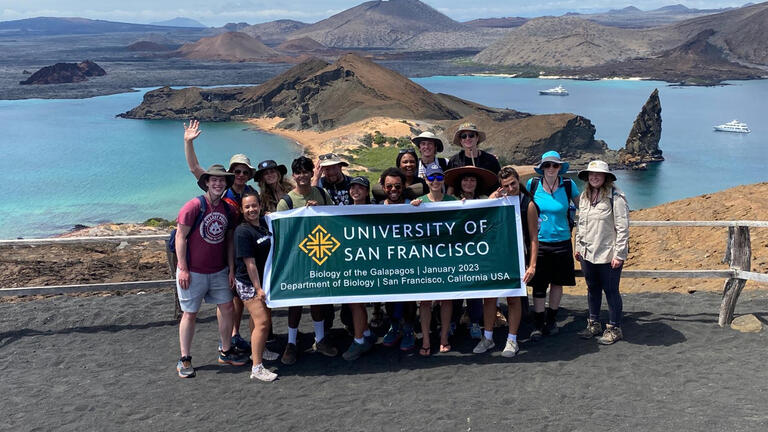 Group of biology students in Galapagos Islands, Ecuador