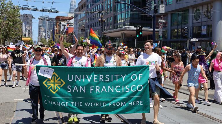 USF’s Pride Contingent marches in downtown San Francisco