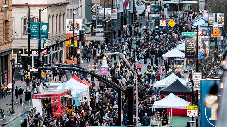 Crowd at street festival.