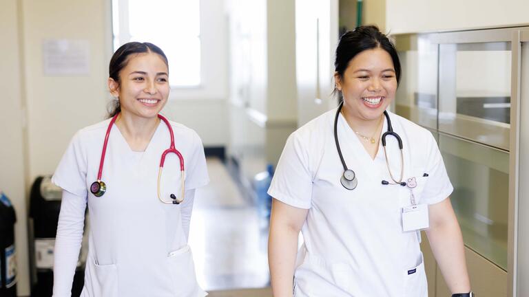 Nursing students in scrubs