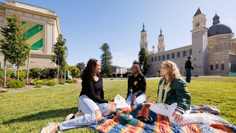 Students socializing on campus.