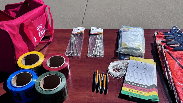 Tools used for the nursing simulation displayed on a table