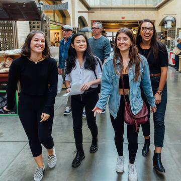 Group of students explore SF's Ferry Building