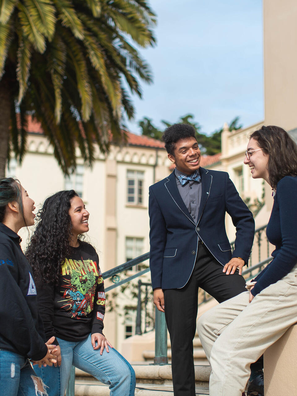 Students in front of Lone Mountain